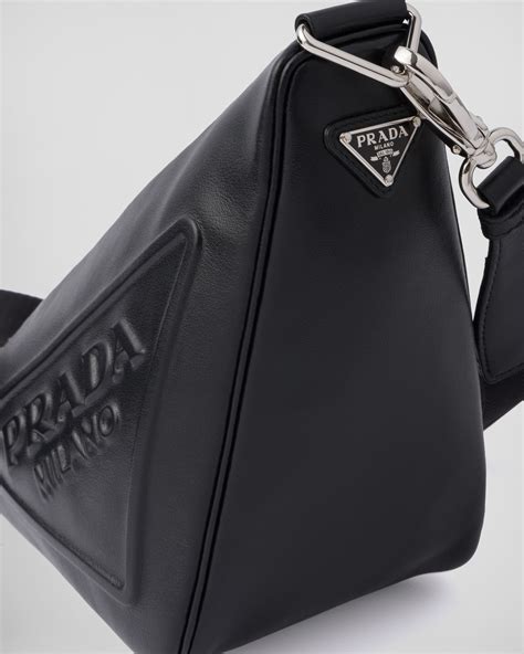 prada black leather shoulder bag old|Prada triangle leather shoulder bag.